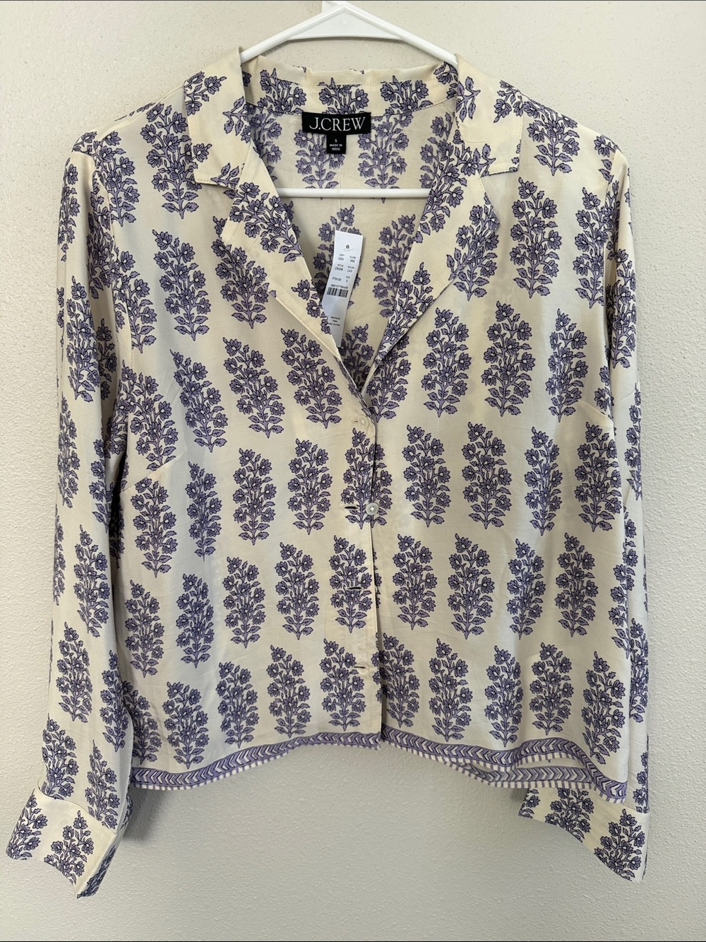 J. Crew Cream Button-Down Shirt with Purple Floral Print